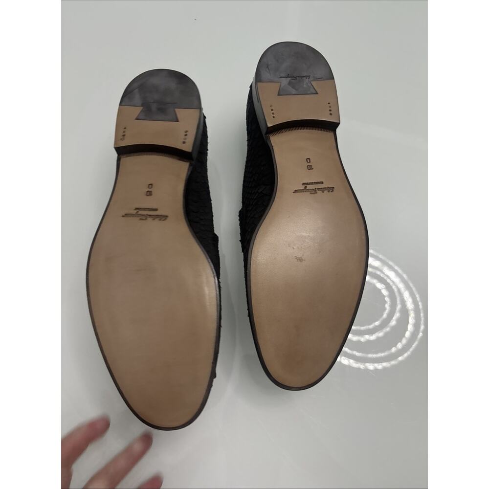 Ferragamo Suede Snake Python Pattern Black Loafer… - image 6